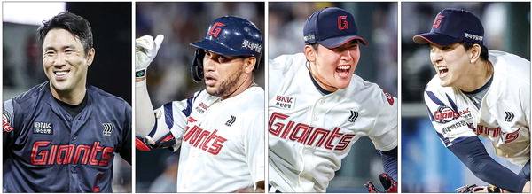 롯데는 올 시즌 전반기에 숱한 위기를 맞았지만 타선에서 전준우(왼쪽부터) 레이예스, 마운드에서 최준용 김원중이 중심을 잡아 3위로 마칠 수 있었다.  롯데 자이언츠 제공