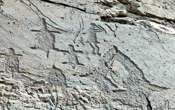 Petroglyphs along the Bangucheon stream in Ulju County, Ulsan [JOONGANG ILBO]