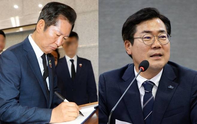 정청래 더불어민주당 의원이 13일 오전 제주 4·3평화공원을 찾은 모습. 박찬대 더불어민주당 의원이 지난 11일 청년 간담회 참석한 모습. /사진=뉴스1