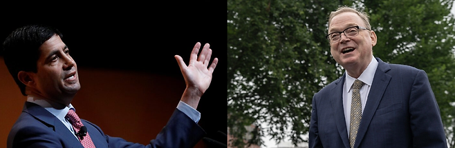 케빈 워시(왼쪽)과 케빈 해셋 미국 국가경제위원장(오른쪽) [로이터, AFP]