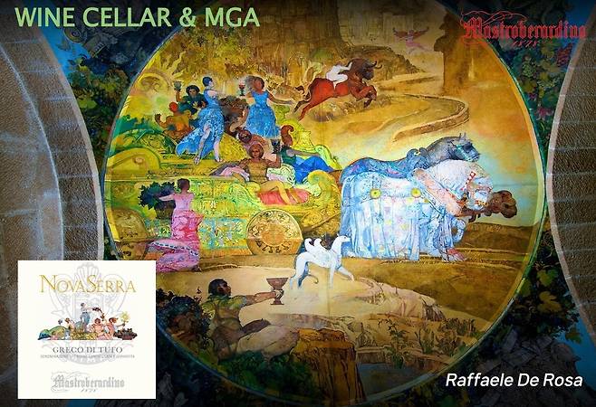 노바 세라 그레코 디 투포 와인 레이블에서 사용된 셀러 천정 벽화 라파엘 데 로사.