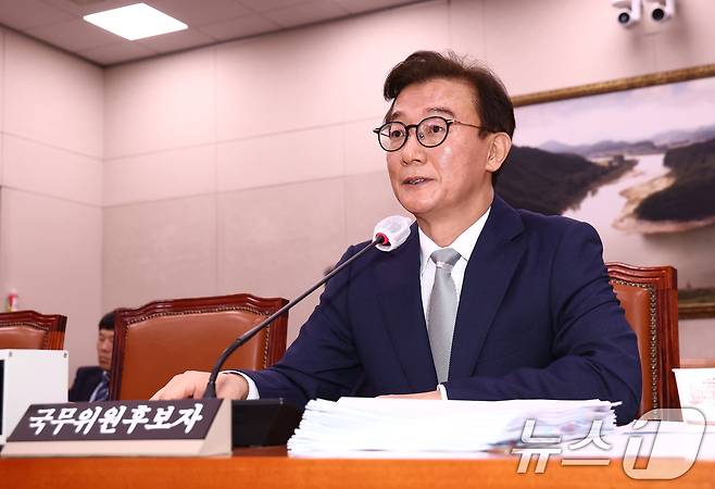 전재수 해양수산부 장관 후보자가 14일 오전 서울 여의도 국회 농림축산식품해양수산위원회에서 열린 해양수산부 장관 후보자 인사청문회에서 의원 질의에 답변하고 있다. 2025.7.14/뉴스1 ⓒ News1 김민지 기자