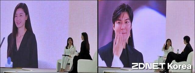앰배서더 전지현 및 이민호 인터뷰가 진행되고 있다