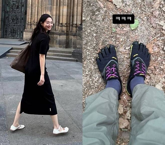 '발가락 신발'을 착용한 배우 신민아(왼쪽)와 가수 이효리. 인스타그램