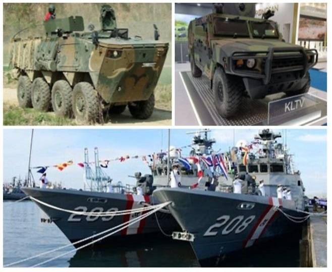 (사진 왼쪽 위부터 시계방향으로) 현대로템 K808, 기아 KLTV, 500t 규모 경비함. STX 제공