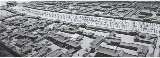 육조거리 모형도(서울역사박물관, 거리 행렬은 정조대왕의 어가 행차).