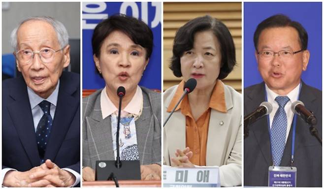 (왼쪽부터)EU 윤여준 전 환경부장관·佛 강금실 전 법무부 장관·英 추미애 민주당 의원·인도 김부겸 전 국무총리. 연합뉴스