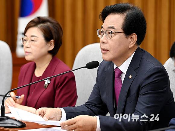 송언석 국민의힘 비상대책위원장 겸 원내대표가 8일 국회에서 열린 원내대책회의에서 발언하고 있다. [사진=곽영래 기자]