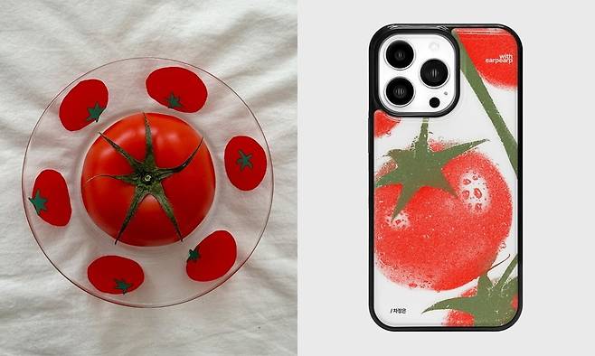 오투가구 도자기접시(왼쪽)와 어프어프 토마토 컵라면 작가 콜라보 폰케이스. (사진=29CM)