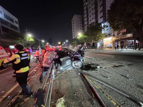 지난 5월8일 오전 4시26분께 인천 남동구 구월동 사고 현장. 인천소방본부 제공