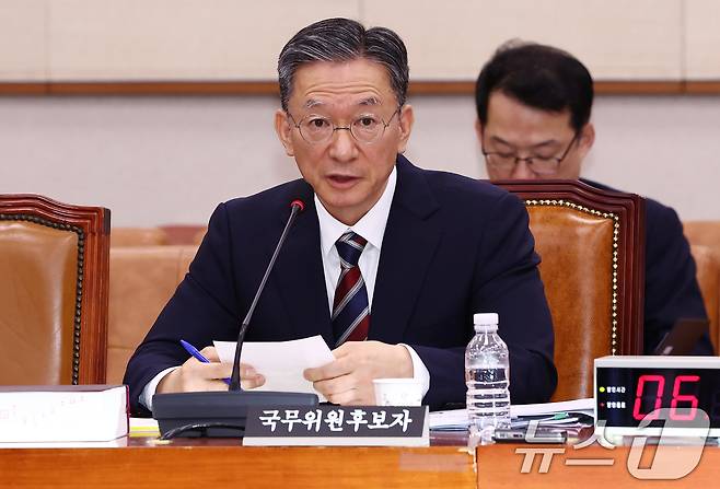 정성호 법무부 장관 후보자가 16일 오전 서울 여의도 국회 법제사법위원회에서 열린 법무부 장관 후보자 인사청문회에서 의원 질의에 답변하고 있다. 2025.7.16/뉴스1 ⓒ News1 김민지 기자