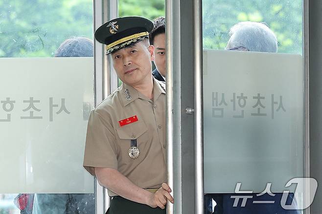 해병대 수사단장인 박정훈 대령이 16일 오후 서울 서초구 이명현 순직해병특검 사무실에 참고인 신분으로 출석하고 있다. 2025.7.16/뉴스1 ⓒ News1 신웅수 기자
