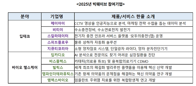 2025년 인천창조경제혁신센터 빅웨이브 참여기업 소개(자료=인천창조경제혁신센터)