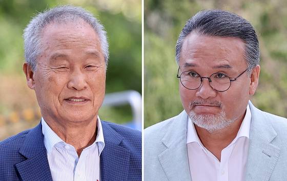 조성옥 전 삼부토건 회장(왼쪽)과 이일준 삼부토건 회장이 10일 김건희 여사 관련 의혹을 수사하는 민중기 특별검사팀 사무실에 조사를 받기 위해 출석하고 있다. 뉴스1