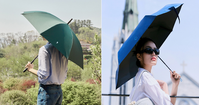 (왼쪽) 이구어퍼스트로피 ‘매일의 우산’ 우양산, (오른쪽) 레고트 이지폴딩 UV 차단 우양산 [사진 = 29CM 제공]