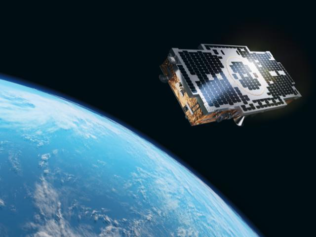 레이더 신호를 분석해 지상과 해양을 관측하는 한화시스템의 SAR 위성이 우주궤도에 떠 있는 모습을 나타낸 상상도. 한화시스템 제공