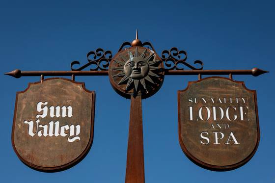 The sign for the Sun Valley Resort stands at the entrance ahead of the Allen and Company Sun Valley Media and Technology Conference in Sun Valley, Idaho, on July 7, 2025. [REUTERS]