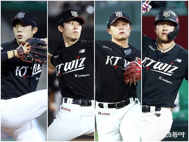 KT가 전략적인 선수 영입과 육성 효과를 동시에 내고 있다. 전반기 10승을 올린 선발 오원석과 원상현, 권동진, 안현민(왼쪽부터)의 활약 모두 트레이드 또는 육성의 결실이다. 사진제공｜KT 위즈