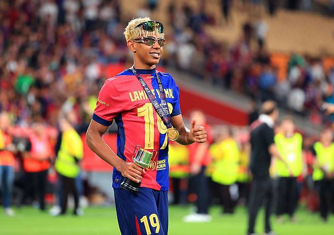 지난 4월 코파델레이 우승 후 기뻐하는 야말. Getty Images코리아