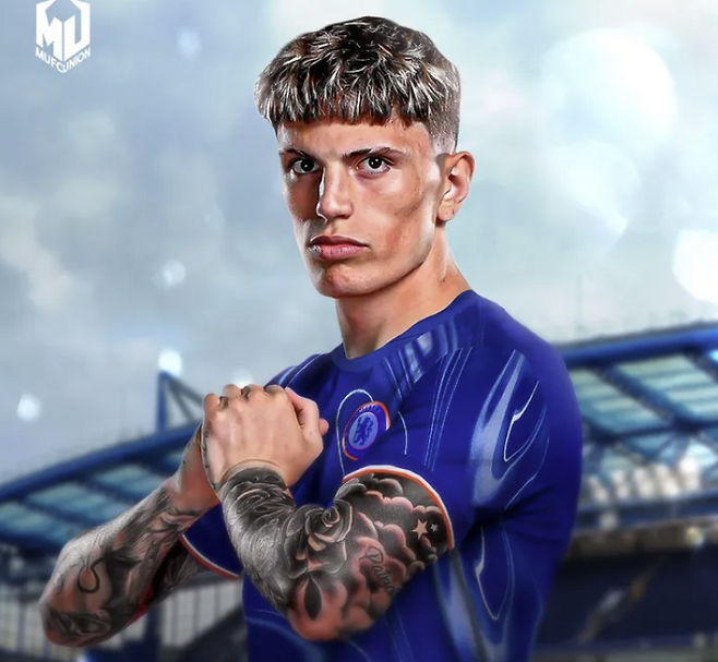 첼시 유니폼을 입은 가르나초. mufc.union