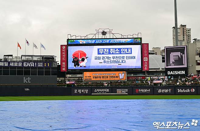 17일 수원 KT위즈파크에서 열릴 예정이었던 KT 위즈와 한화 이글스의 맞대결이 우천 및 그라운드 사정으로 인해 취소됐다. 수원, 김한준 기자