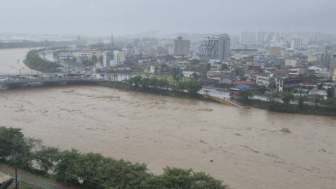 조치원 도심 위협하는 조천 수위 [양영석 기자]