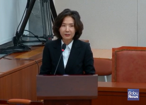 이진숙 교육부 장관 후보자가 16일 서울 여의도 국회 교육위원회에서 열린 인사청문회에서 발언하고 있다.&nbsp;ⓒ국회인터넷의사중계시스템