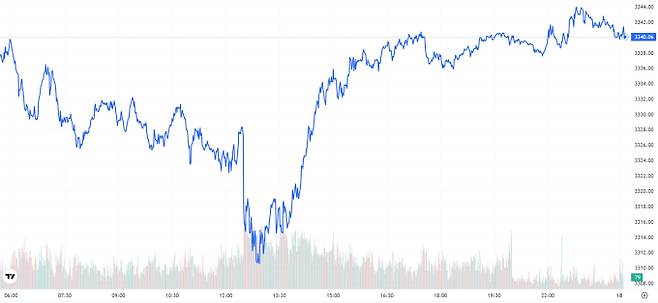 TV 국제 금시세(금값) 0.01% 상승 (3340달러)