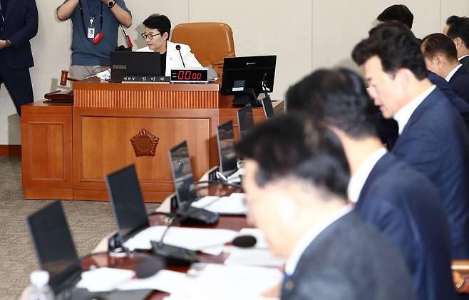 임이자 기획재정위원장이 지난 15일 오전 서울 여의도 국회 기획재정위원회에서 의사봉을 두드리고 있다. /뉴스 1