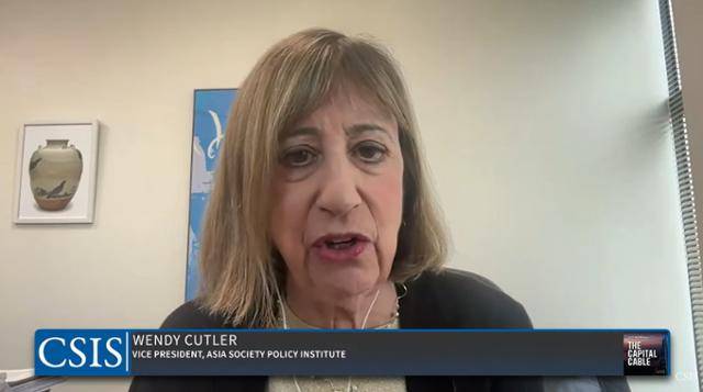 미국무역대표부(USTR) 부대표를 지낸 웬디 커틀러 아시아소사이어티정책연구소(ASPI) 부회장이 16일 전략국제문제연구소(CSIS)가 주최한 화상 좌담에서 발언하고 있다. CSIS 홈페이지 영상 화면 캡처