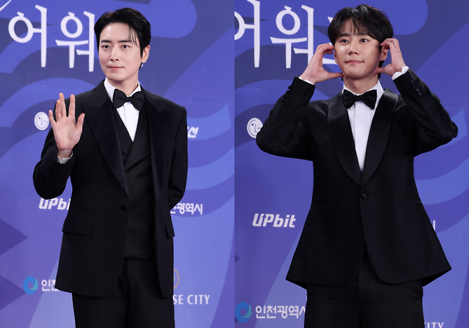 배우 이준혁(왼쪽)과 이준영이 18일 오후 인천 중구 파라다이스시티에서 열린 제4회 청룡시리즈어워즈 레드카펫 행사에 참석해 포토타임을 갖고 있다. 인천=서병수 기자 qudtn@edaily.co.kr /2025.07.18/