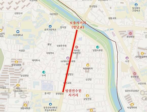 침수 예방 공사 통제 구간 위치도. [사진=청주시]