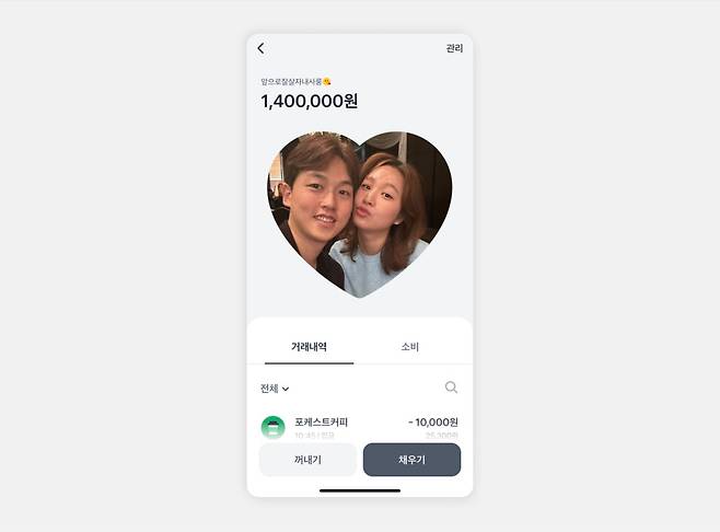 A screenshot from Toss Bank’s promotional page shows a couple managing their shared “couple account” through the app, with real-time spending updates. [SCREEN CAPTURE]