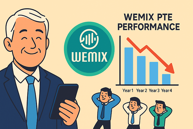 위믹스 유통량 조작 1심 무죄 판결 이후의 장현국 전 위메이드 대표이사와 위믹스PTE의 위기를 표현한 이미지<ChatGPT로 제작>