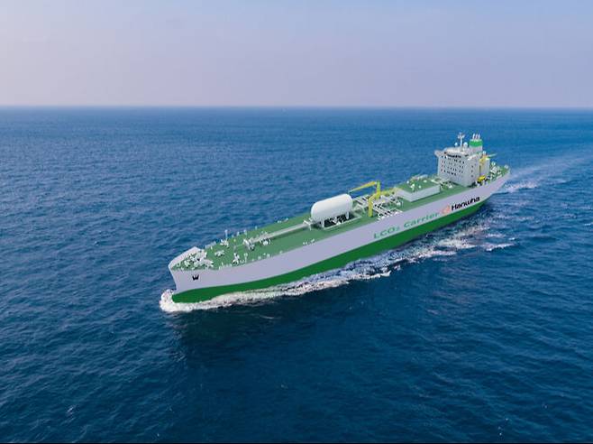 한화오션 액화이산화탄소운반선 조감도. [한화오션 제공]