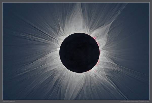 2023년 개기일식 때 관측한 태양 코로나. Credit: Miloslav Druckmuller, Shadia Habbal, Pavel Starha