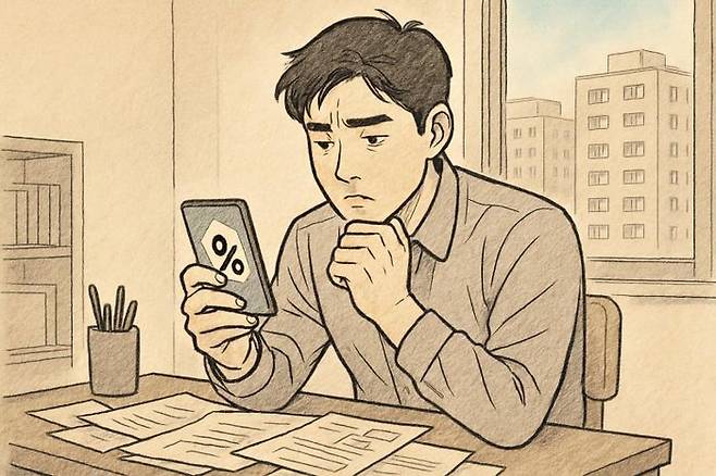 높아지는 정책 금융상품의 대출금리에 한 청년이 걱정하고 있다. ⓒ데일리안 AI 이미지 삽화.