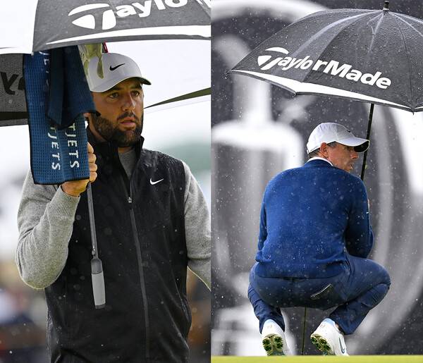 2025년 남자골프 마지막 메이저 대회인 제153회 디오픈 챔피언십에 출전한 세계랭킹 1위 스코티 셰플러. 세계랭킹 2위 로리 맥길로이. 사진제공=Stuart Franklin/R&A/R&A via Getty Images