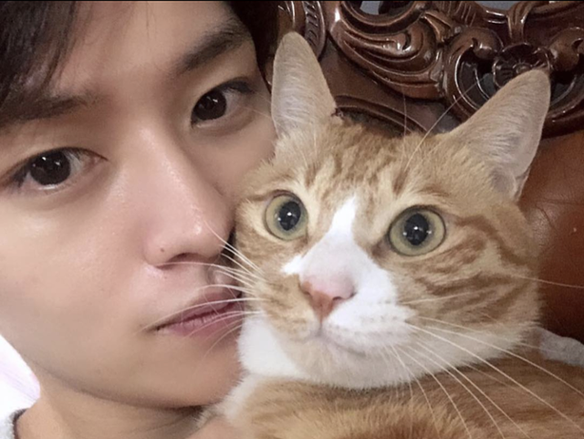 아이돌 그룹 '스트레이 키즈'의 멤버 리노와 그의 반려묘 '순이'의 모습. instagram@realstraykids