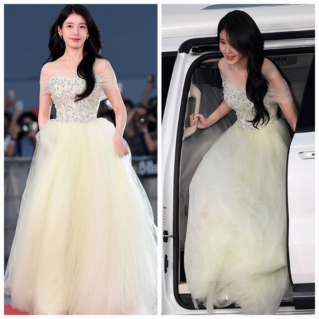 아이유가 샤베트처럼 눈부신 미소로 레드카펫을 물들였다. 사진=천정환 기자