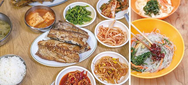 (좌)고등어백반 (우)자갈치시장의 비빔당면