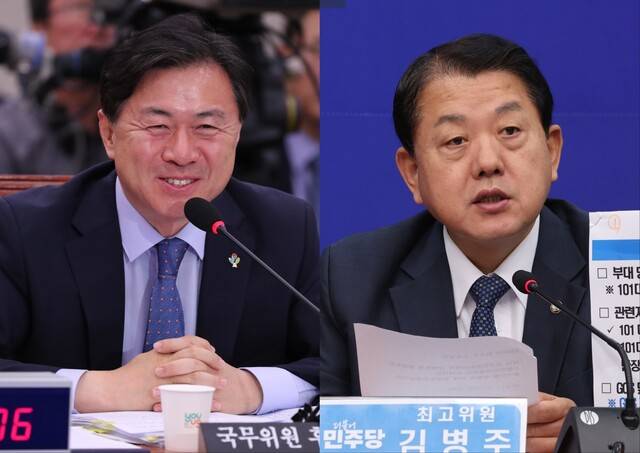 김영춘 전 해양수산부 장관, 김병주 더불어민주당 의원. 한겨레 자료사진