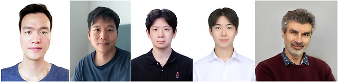안성진(왼쪽부터) KAIST 교수, 윤재식 박사과정, 조현서, 백두진 석사과정, 요슈아 벤지오 교수.[KAIST 제공]