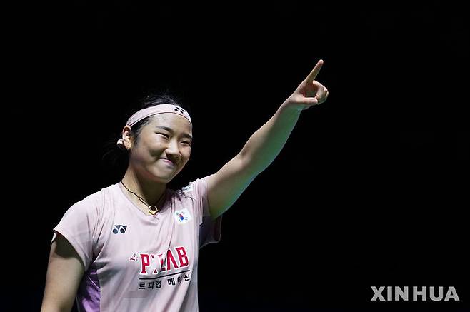 [도쿄=신화/뉴시스] 세계배드민턴연맹(BWF) 월드투어 슈퍼 750 일본오픈에 출전한 배드민턴 여자단식 세계랭킹 1위 안세영. 2025.07.18.