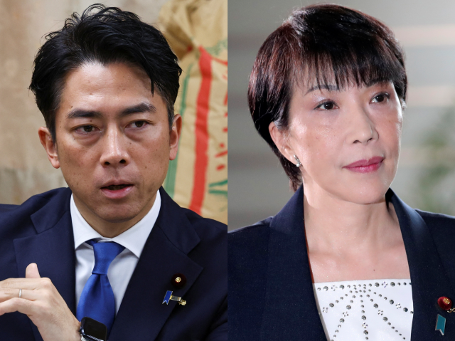 일본 자민당 내 차기 총리 후보로 거론되는 고이즈미 신지로(왼쪽) 농림수산상과 다카이치 사나에 전 경제안보담당상. 연합뉴스