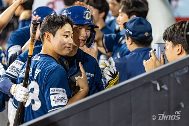 NC 김한별(왼쪽)과 김주원. /사진=NC 다이노스 제공