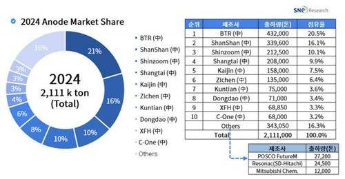 2024년 음극재 시장 점유율 [SNE리서치 제공. 재판매 및 DB 금지]