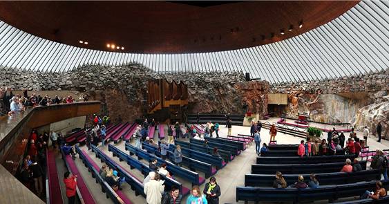 Interior view of Temppeliaukio Church in the Toolo district of Helsinki. [KIM BONG-RYEOL]