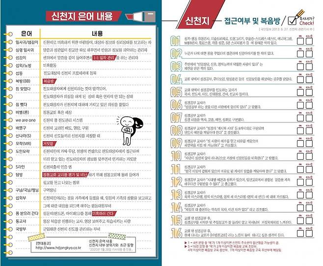 예장통합 총회가 제작한 ‘이단 분별 리플렛’ 일부. 예장통합 제공
