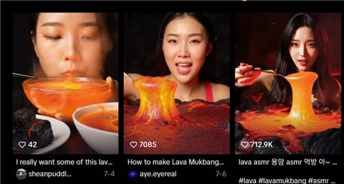 AI로 만든 '용암 먹방' [틱톡 이용화면 캡처]